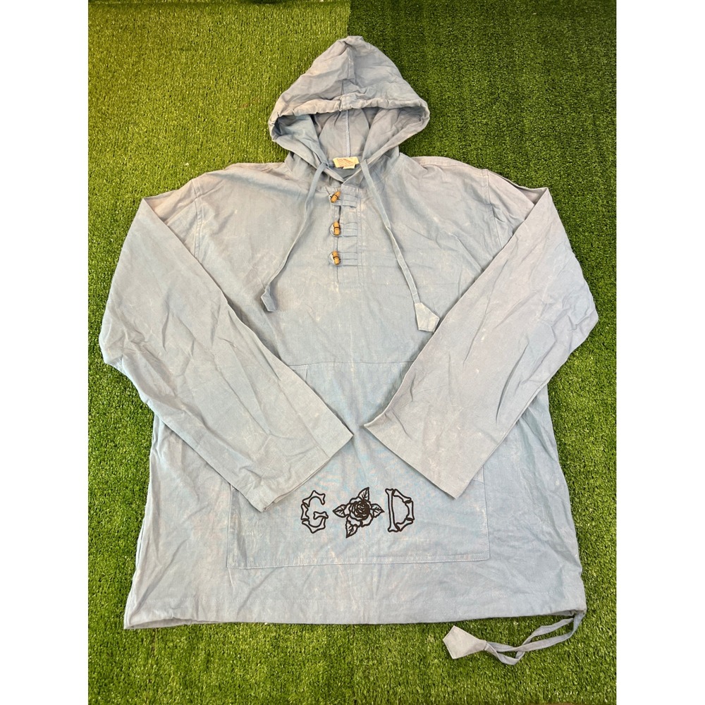 Gypsy Rose Grateful Dead Baja‎ Hoodie Light Blue Cotton Skull Roses Mens Large